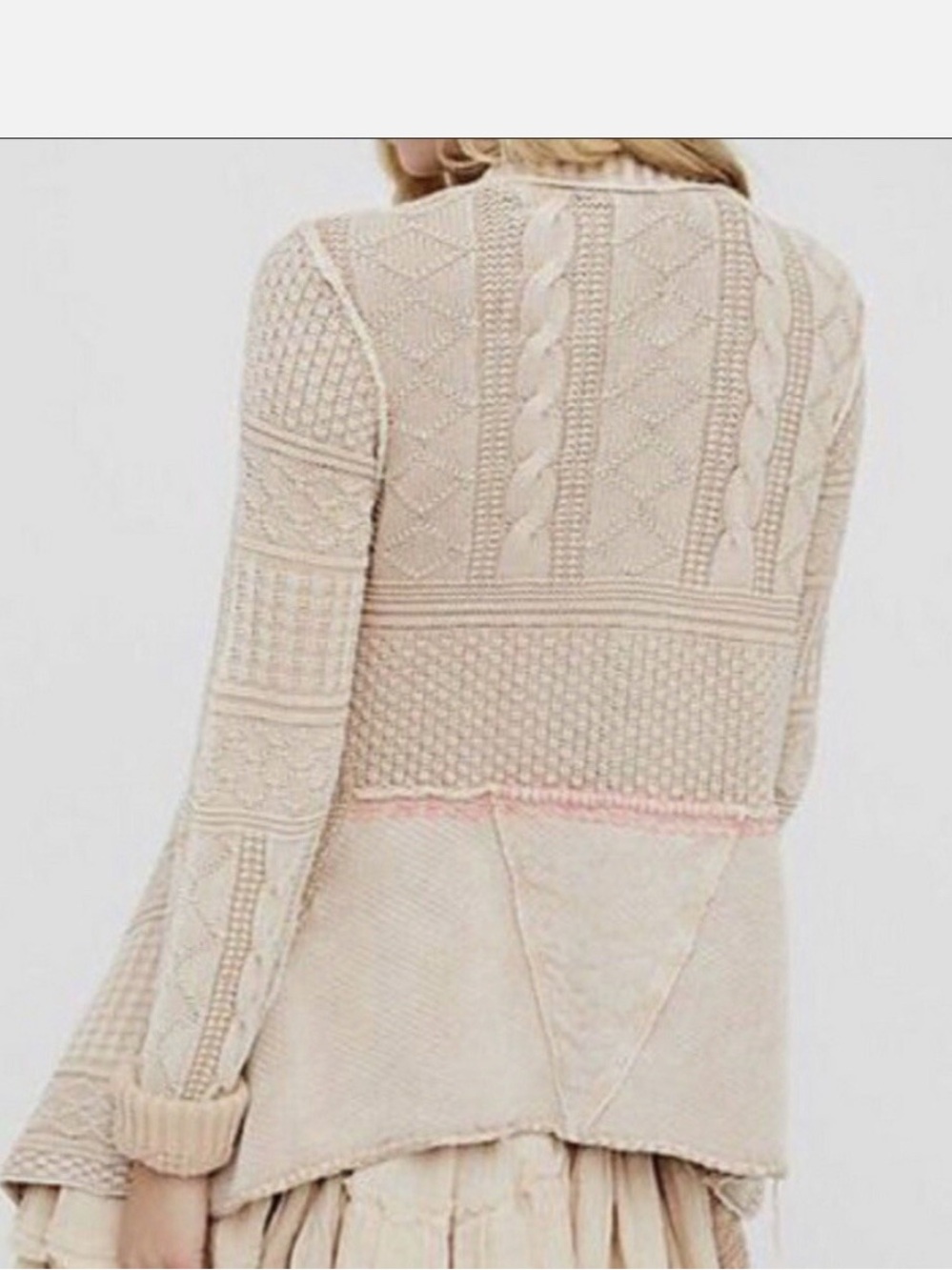 Free People All Washed Out Sand Tan Cardigan Pink Stitching Detail Size S - Picture 3 of 12